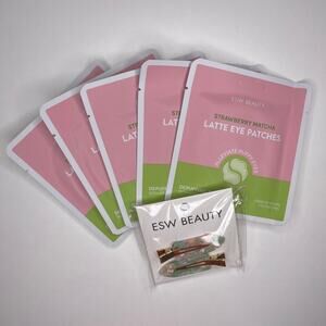 ESW Beauty — Set of 5 Strawberry Matcha Latte Vegan Eye Masks + Hair Clips — NEW